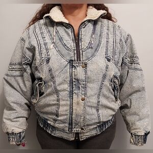 Vintage British Mist Cotton Acid Washed Jean Jacket 80's Womens Sz Large